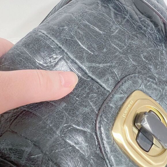 B. Makowsky Black Leather Crocodile Embossed Shoulder Bag Purse - Picture 8 of 10